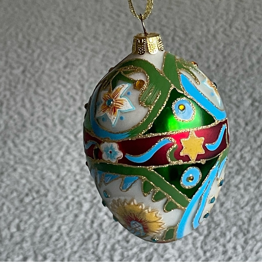 Joan Rivers Russian Faberge Inspired Egg Ornament Green Gold‎ Pink Floral 2009